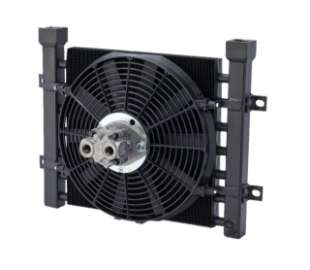 Thermal Transfer DF-11 Mobile Oil Cooler w Fan & Shroud 12 VDC, 27 max GPM, 1" NPT thermal transfer df11 mobile hydraulic oil cooler bailey hydraulics fan shroud walking trailer muncie